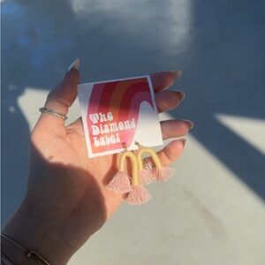 Yellow/pink tassel earrings